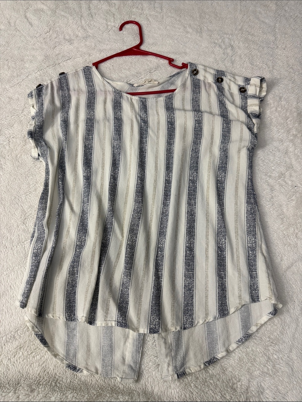 Sweet Wanderer White & Navy Striped Cap-Sleeve Blouse